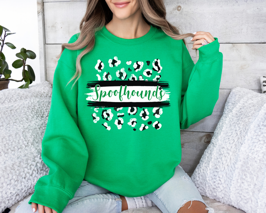 Spoofhounds Black and White Leopard Green Crewneck