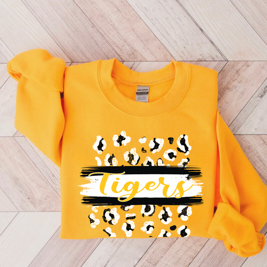 Tigers Black and White Leopard Gold Crewneck