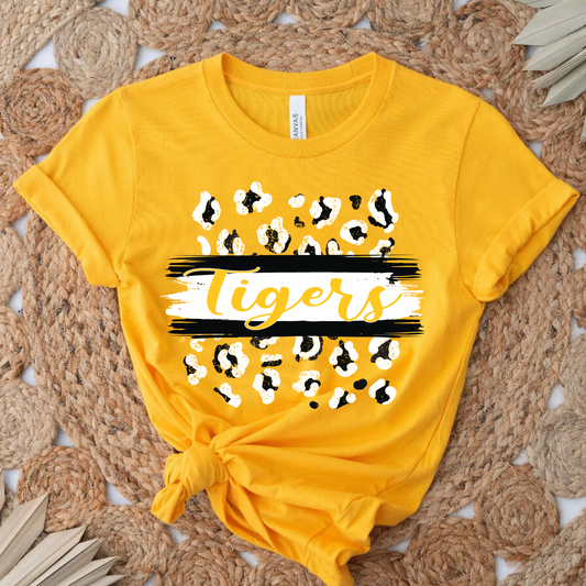 Tigers Black and White Leopard Gold tee