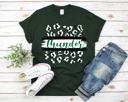 Thunder Black and White Leopard Forest Green Tee