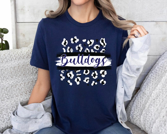 BULLDOGS SCRIPT & LEOPARD - NAVY TEE