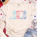Red White & Blue Cowgirl Boots - Ivory Tee