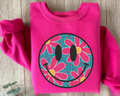 Pink and Leopard Smiley Pink Crewneck