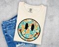 Orange and Teal Floral Smiley Face on Ivory Tee