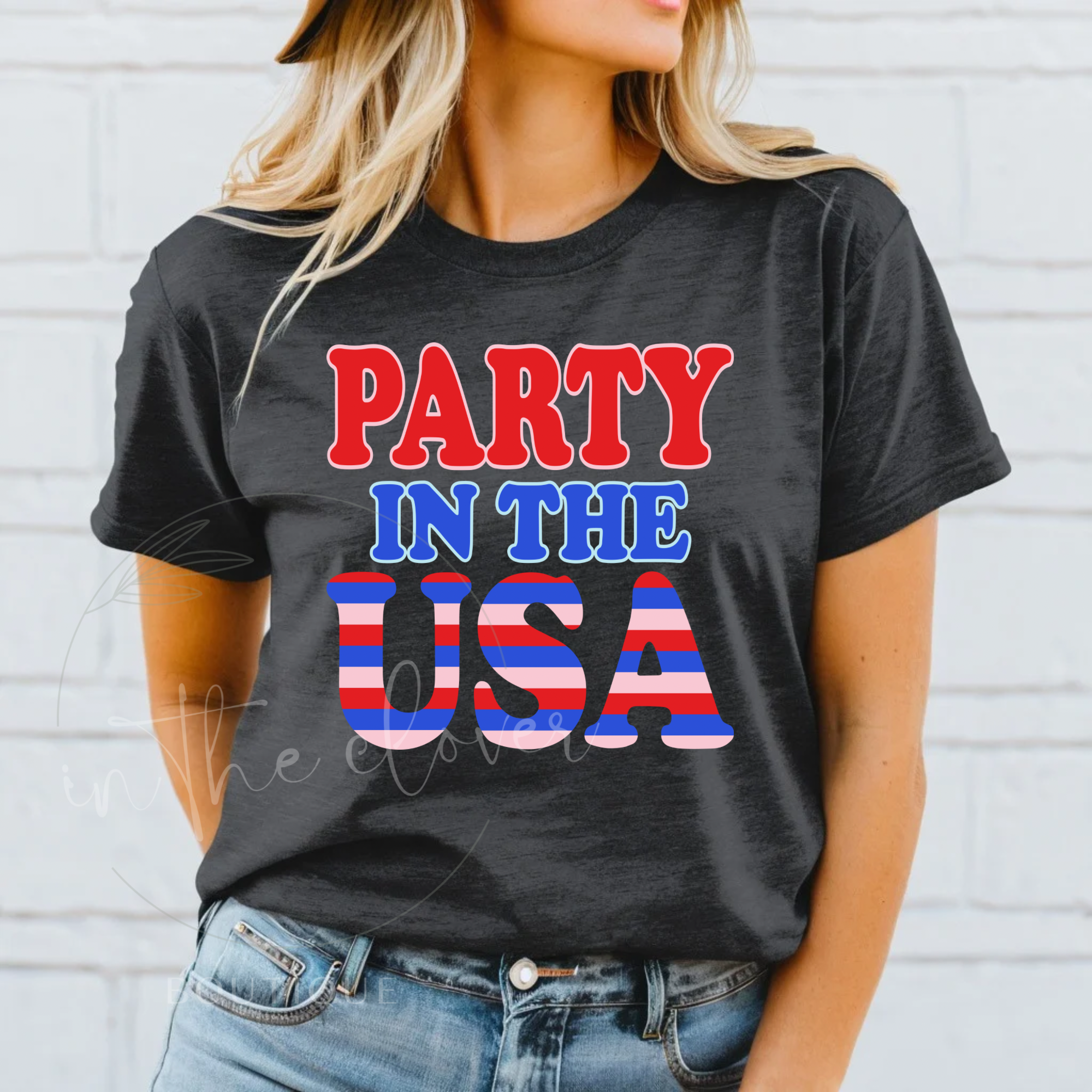 PARTY IN THE USA STRIPED - DARK HEATHER TEE