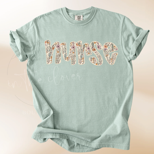 DAINTY FLORAL NURSE - MUTED GREEN TEE