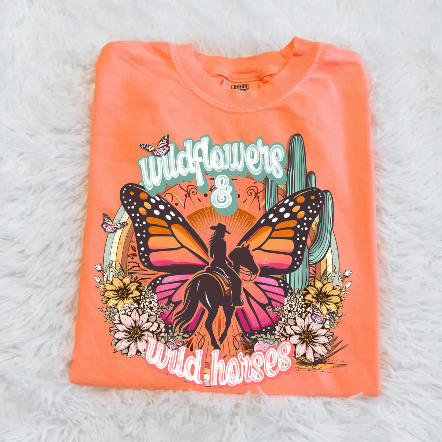 Wild Flowers & Wild Horses Neon Orange Tee