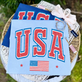 Basic USA with Flag - Light Blue Tee