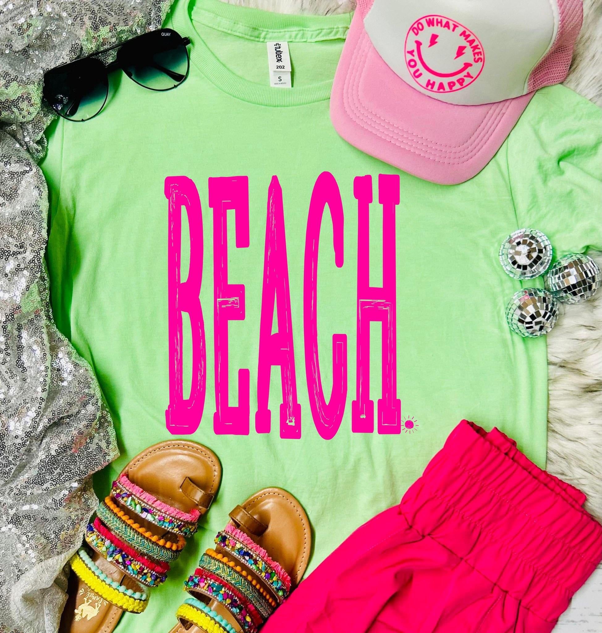 PINK OVERSIZED BEACH - GREEN TEE