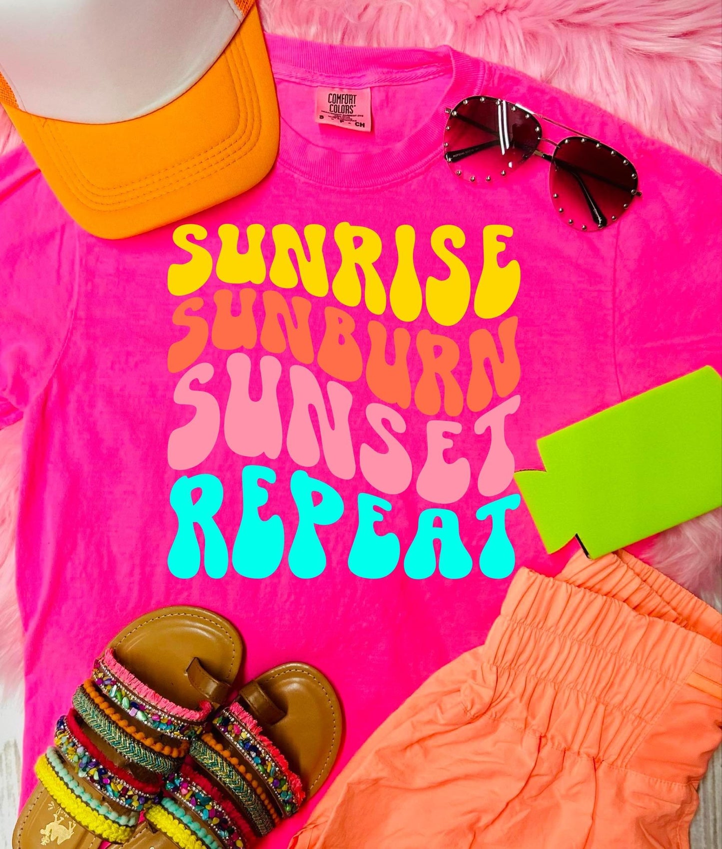 Sunrise Sunburn Sunset Repeat Pink Comfort Colors Tee