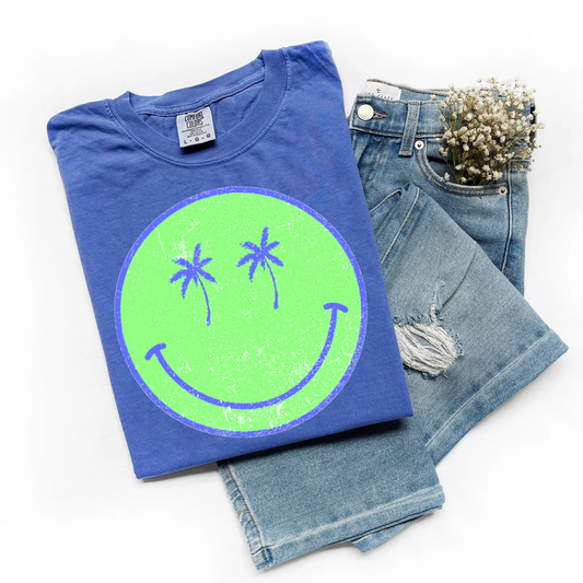 Palm Tree Smiley on Periwinkle Comfort Colors