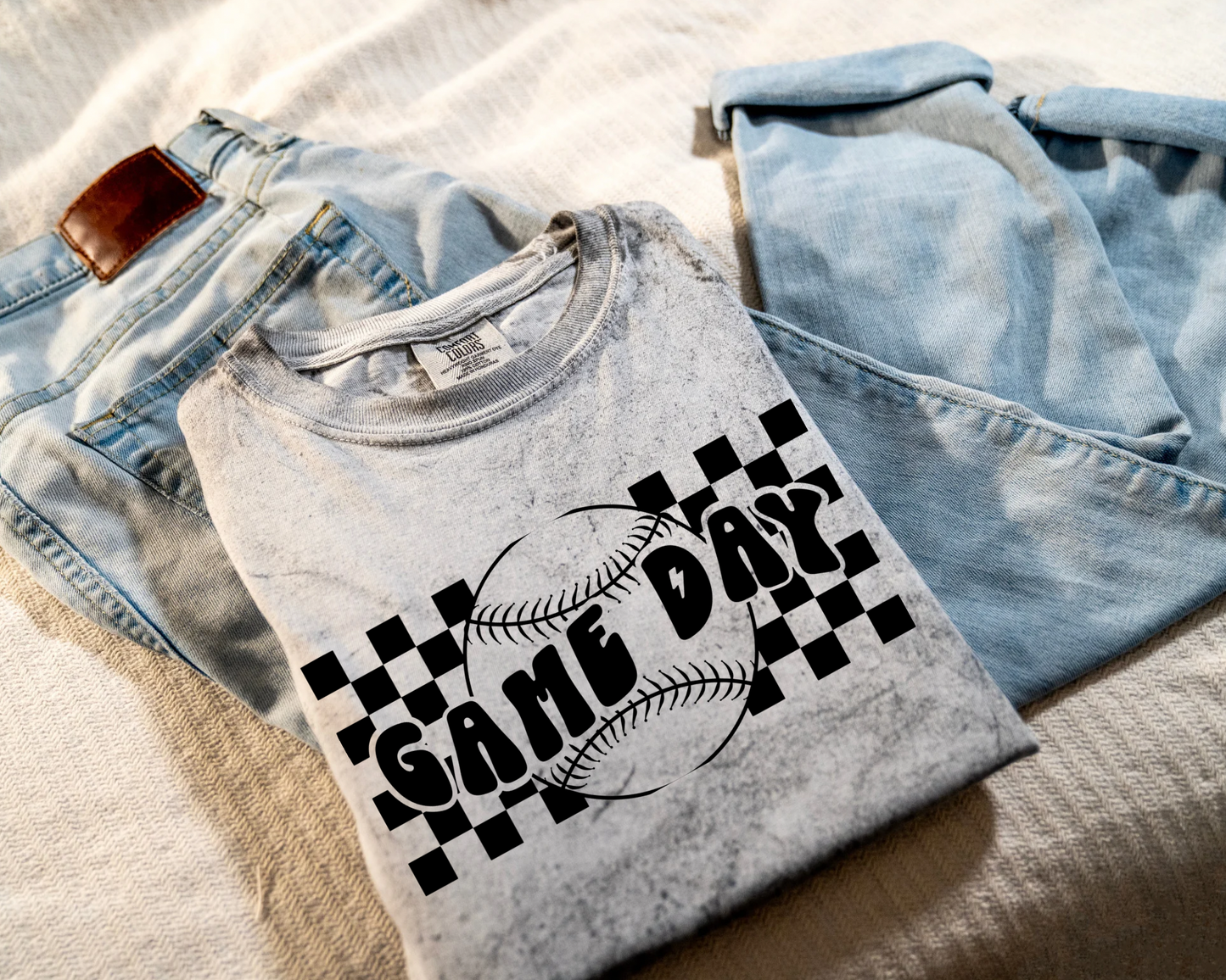 CHECKERED BASEBALL GAME DAY - SMOKE TEE