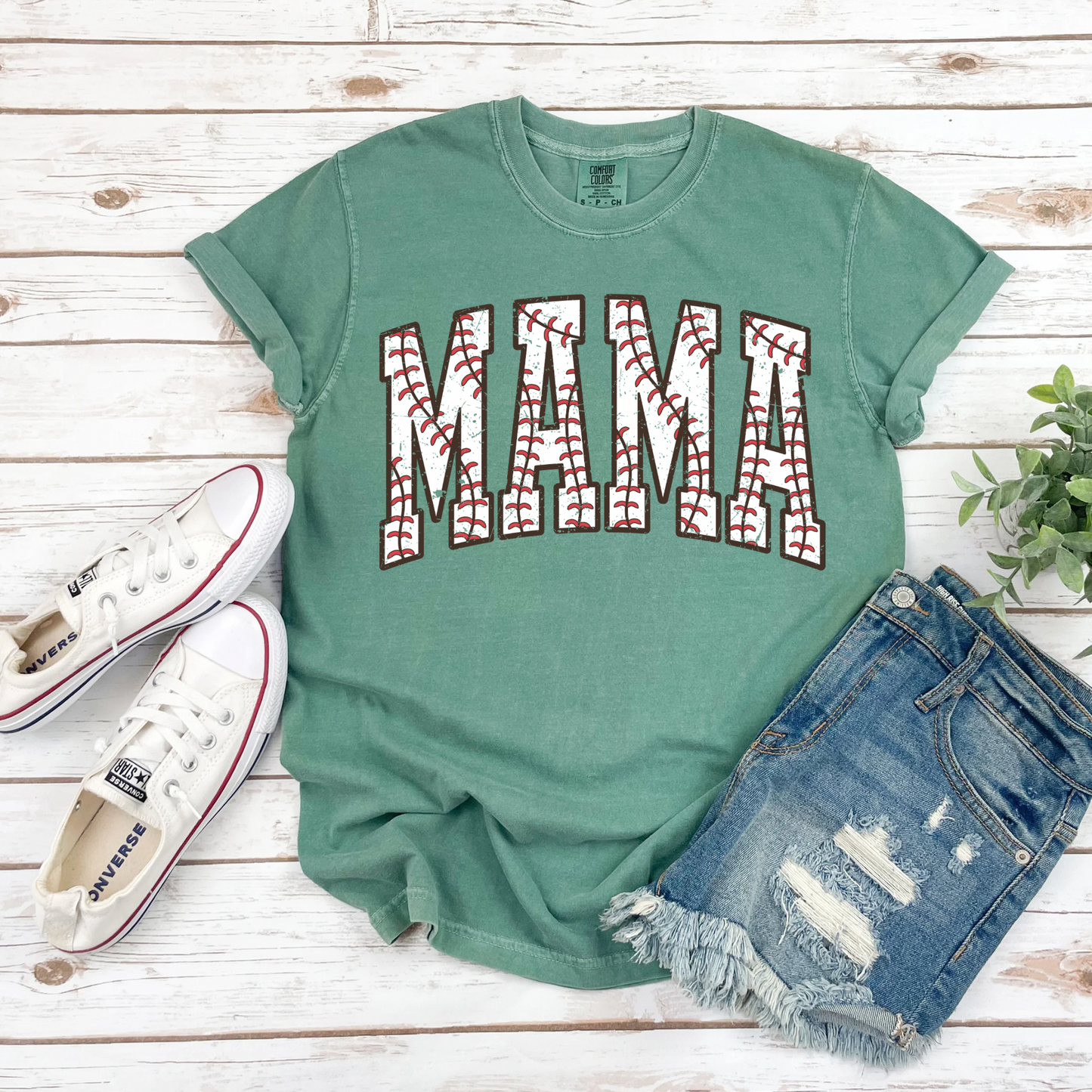 Lace Baseball Mama Light Green Comfort Colors Tee