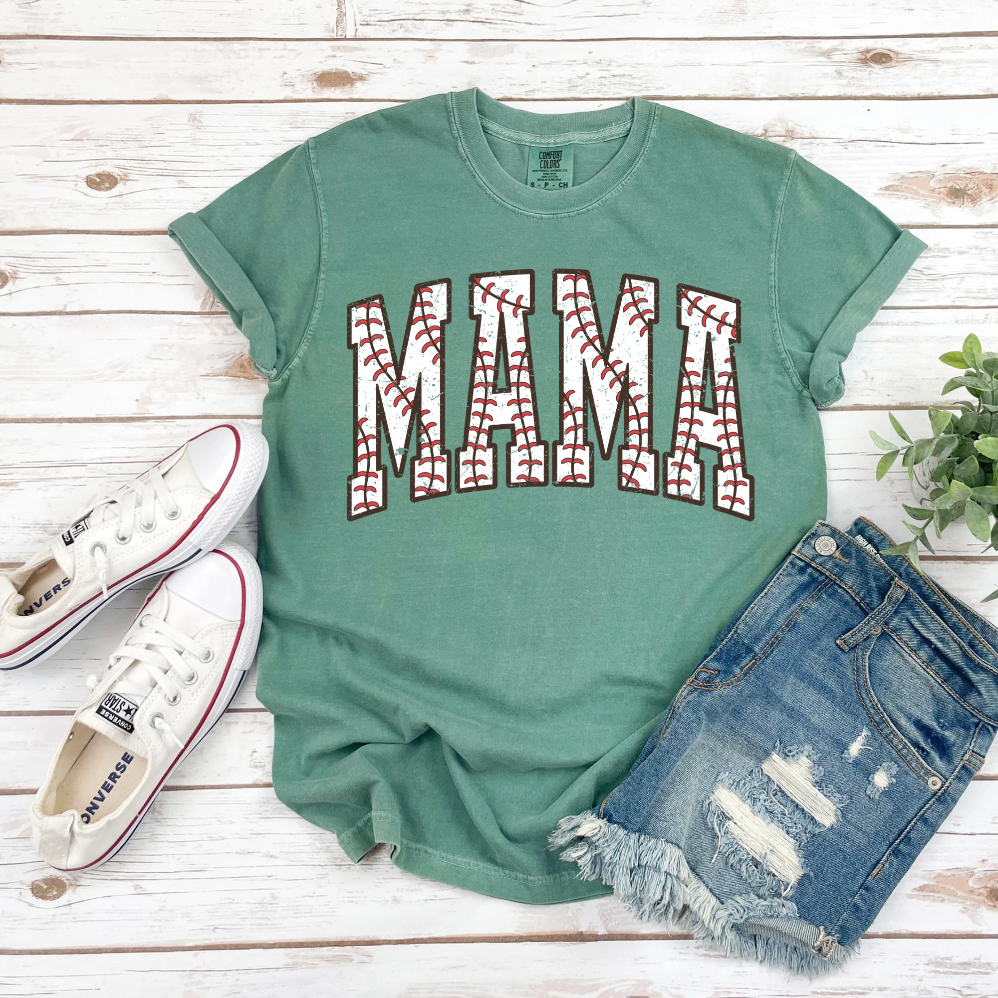 LACE BASEBALL MAMA - LIGHT GREEN TEE