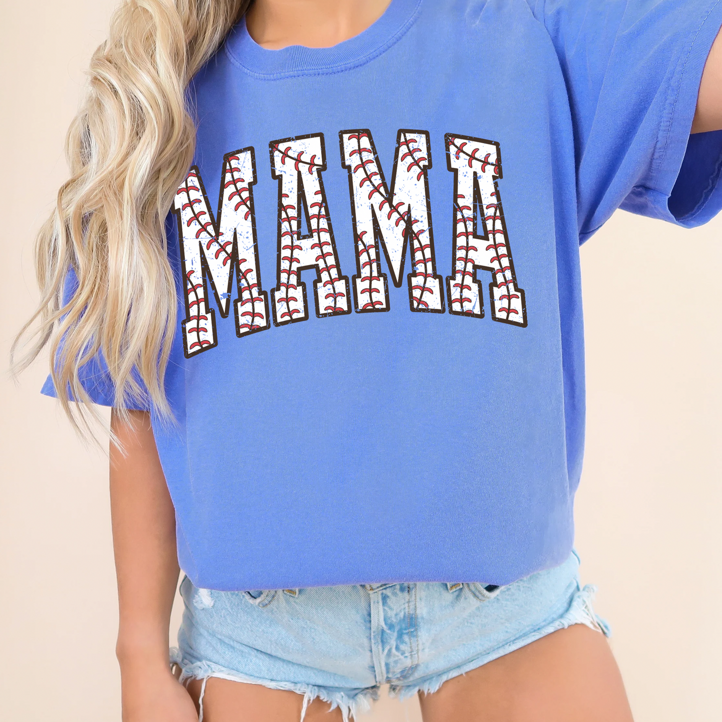 Lace Baseball Mama Blue Comfort Colors Tee