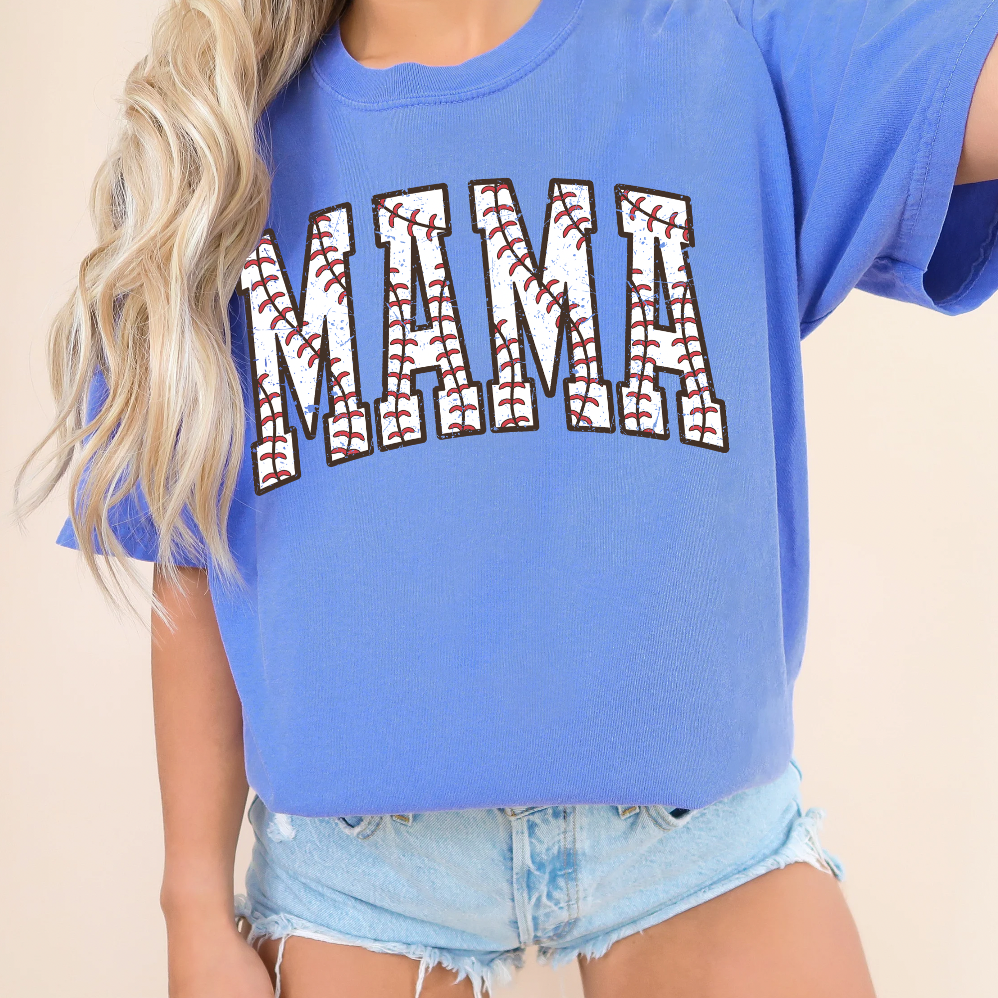 LACE BASEBALL MAMA - BLUE TEE