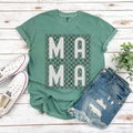 STACKED CHECKERED MAMA - LIGHT GREEN TEE