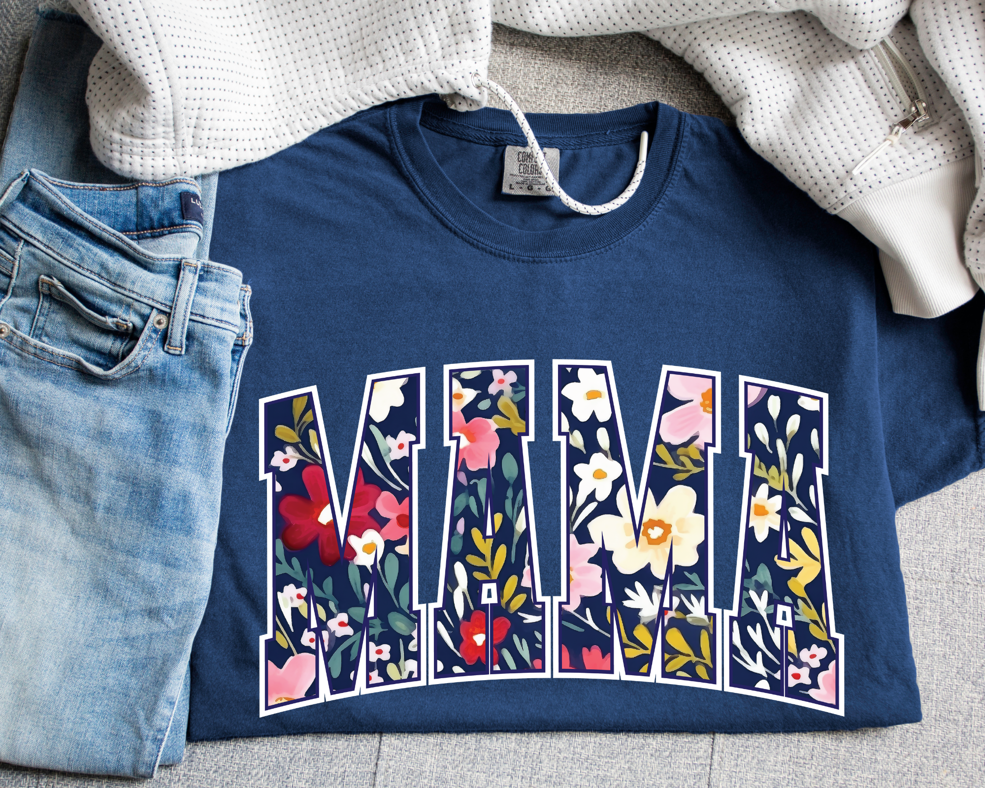 FLORAL MAMA  - NAVY TEE