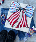Preppy Stars & Stripes Coquette Bow - Natural Tee