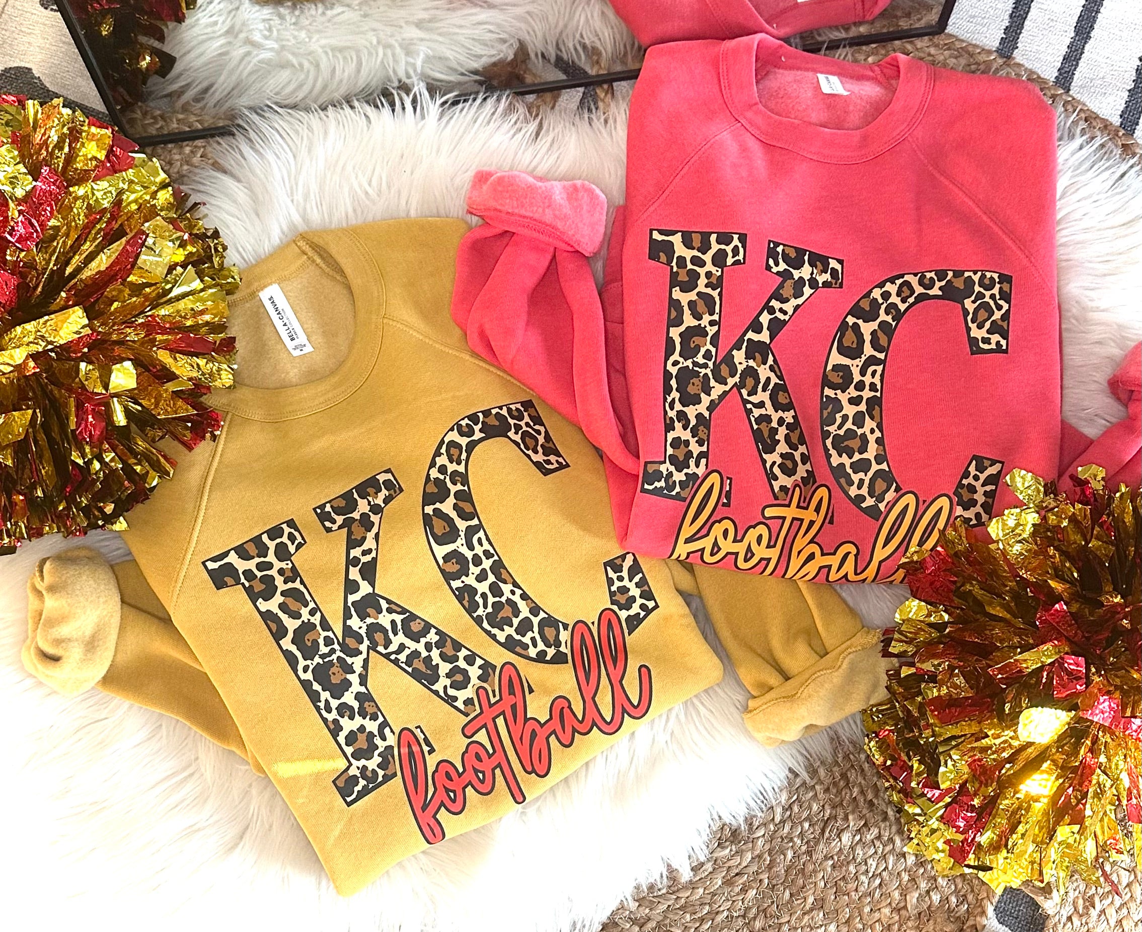 Leopard KC Football - HEATHER RED CREWNECK