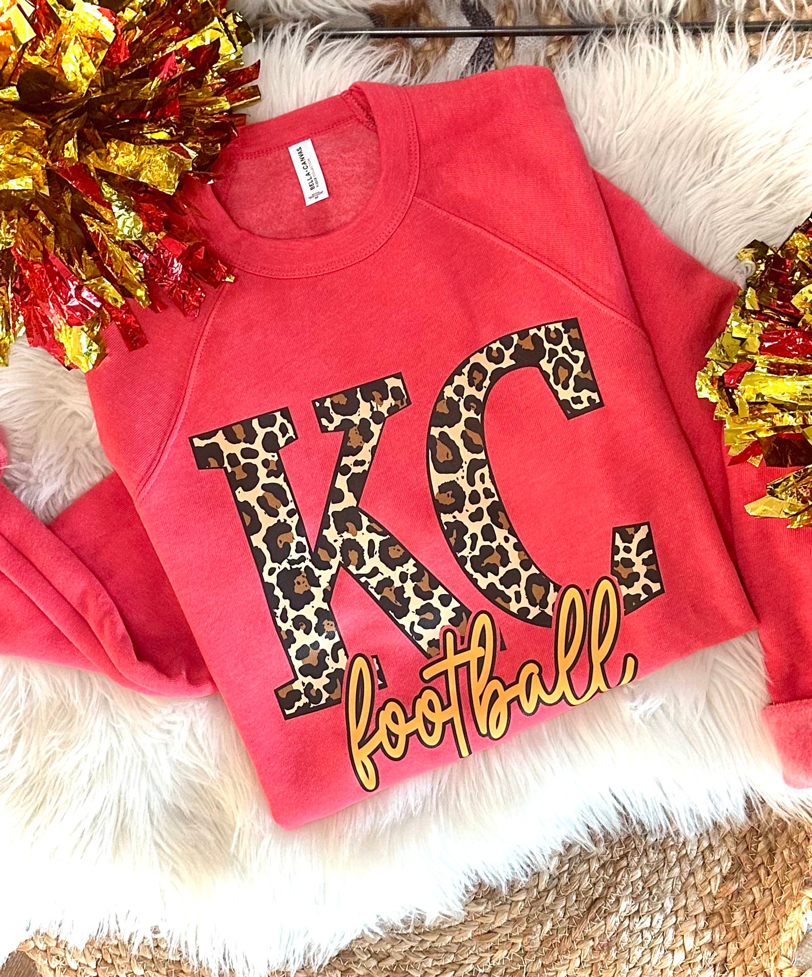 Leopard KC Football - HEATHER RED CREWNECK