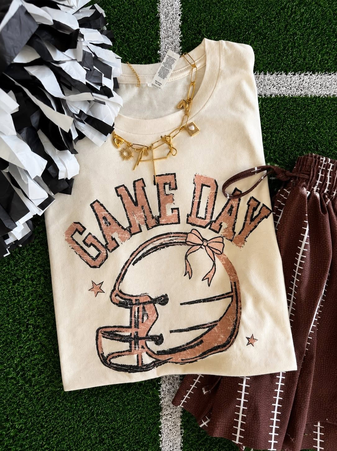 Vintage Game Day with Football Helmet - Natural Tee