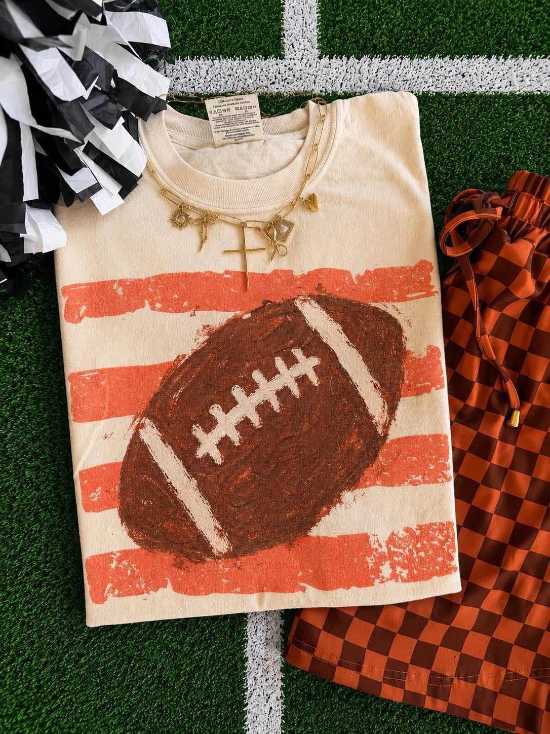 Painted Stripes & Football - Ivory Tee