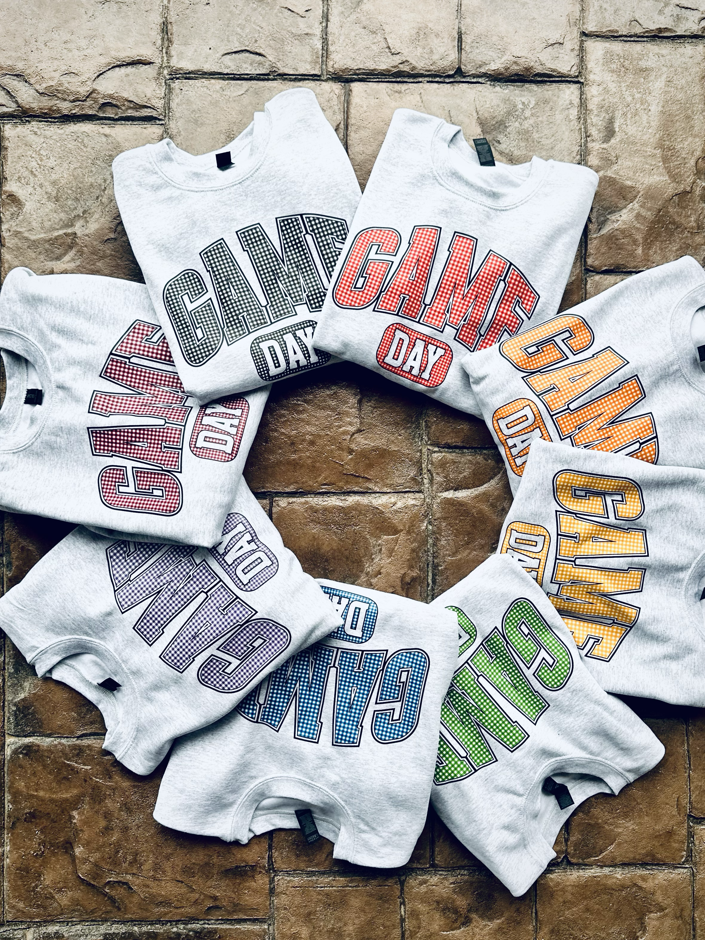 Green Checkered Game Day - Ash Crewneck