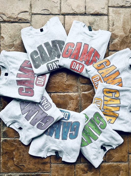 Green Checkered Game Day - Ash Crewneck