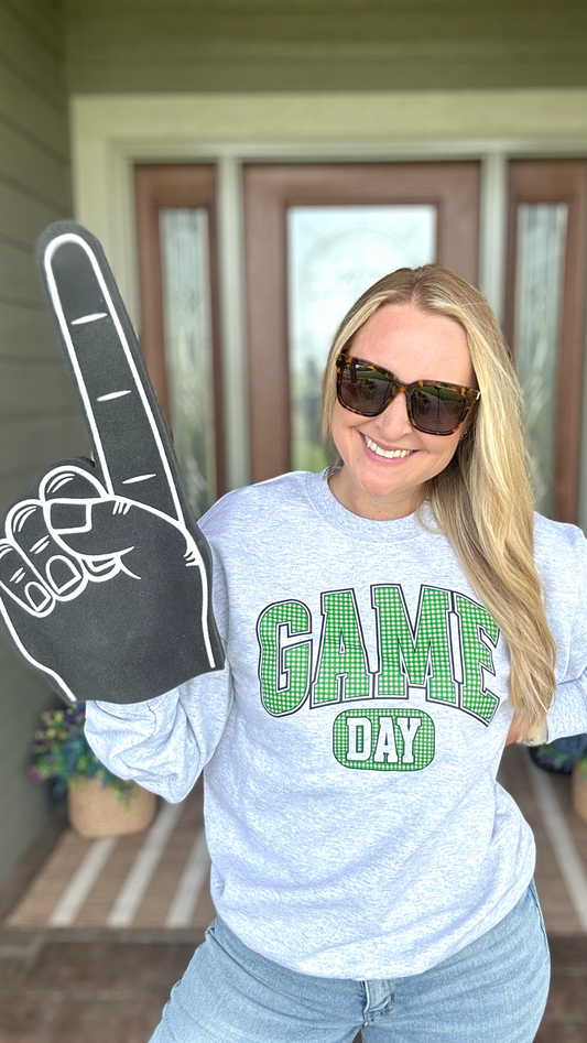 Green Checkered Game Day - Ash Crewneck
