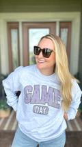 Purple Checkered Game Day - Ash Crewneck