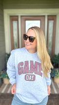 Maroon Checkered Game Day - Ash Crewneck