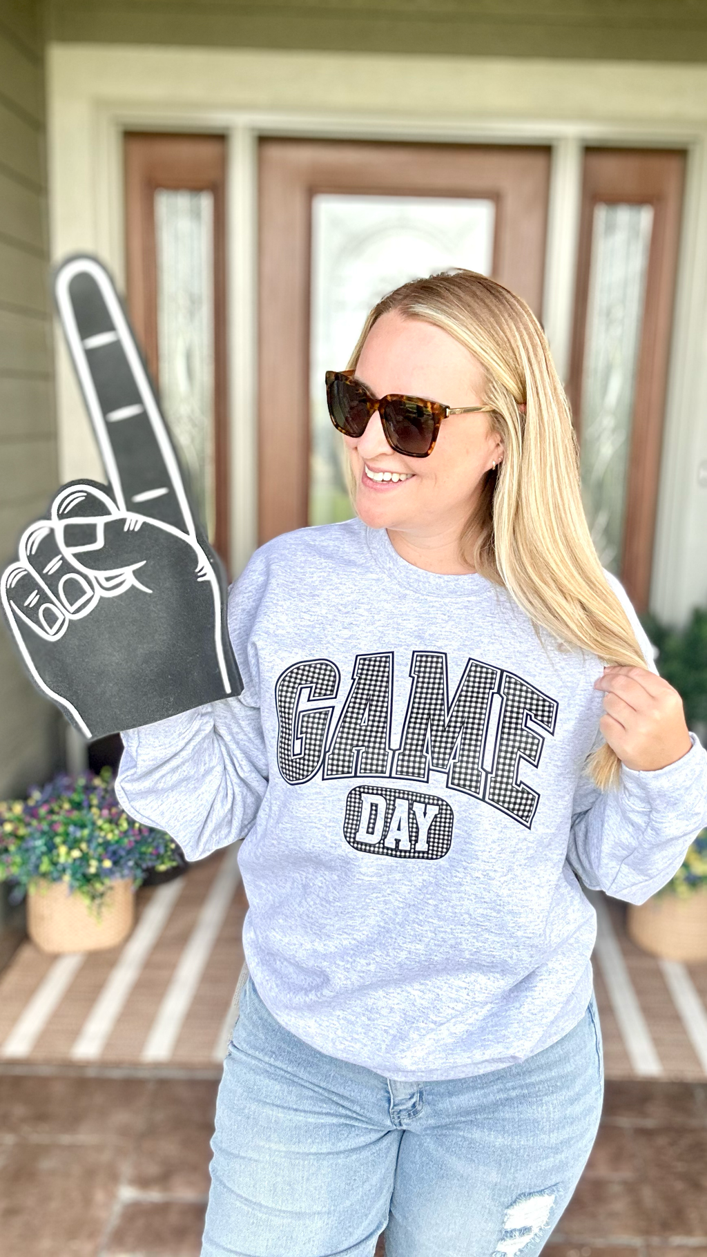 Black Checkered Game Day - Ash Crewneck