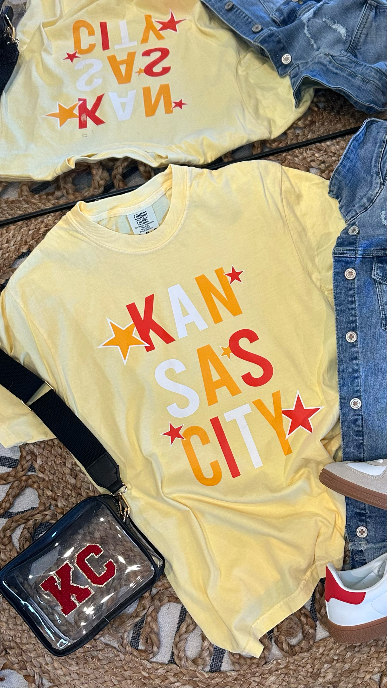 Stacked Kansas City with Stars - Yellow Tee