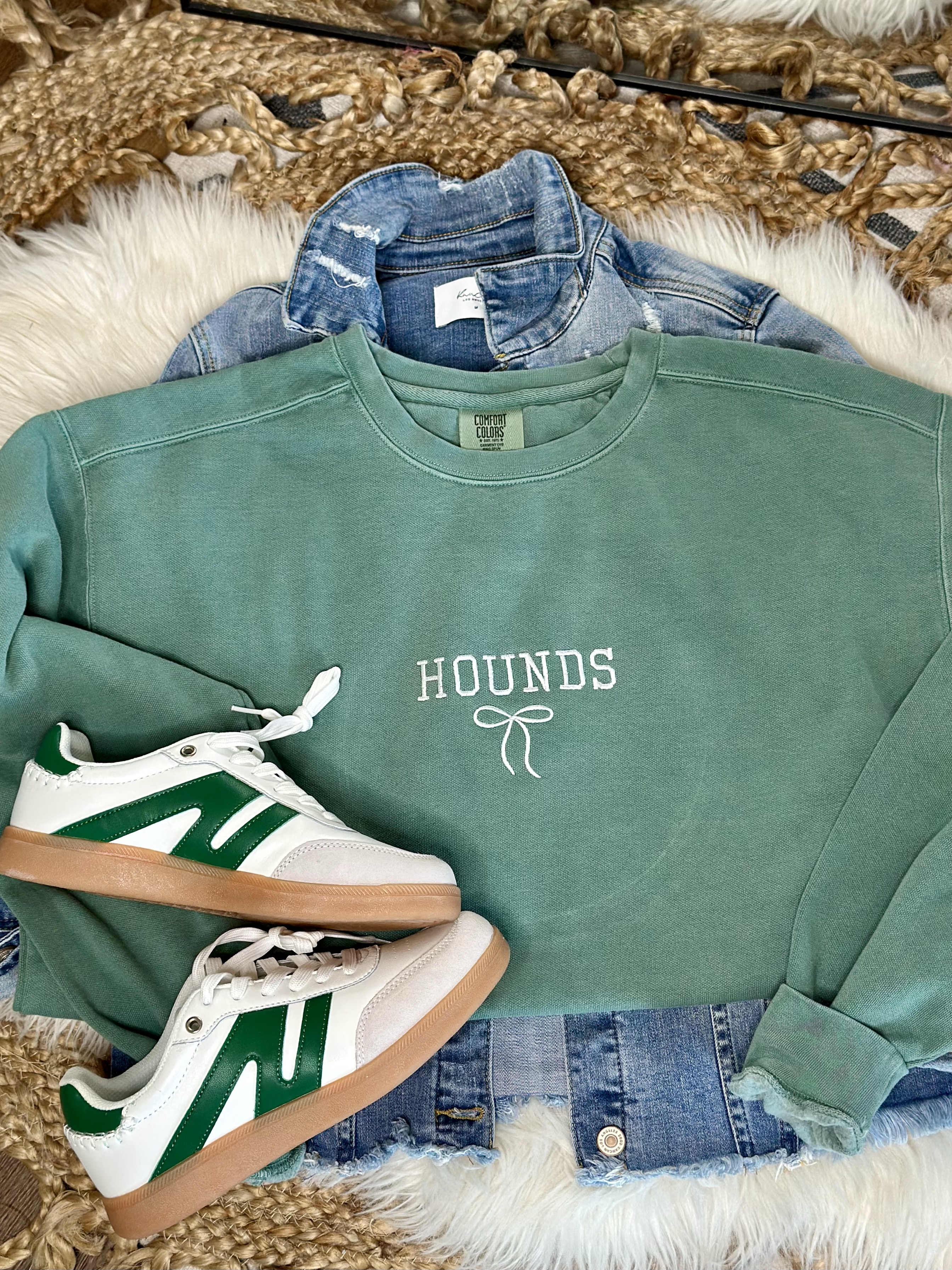 Embroidered Hounds Coquette Bow - Comfort Colors Crewneck