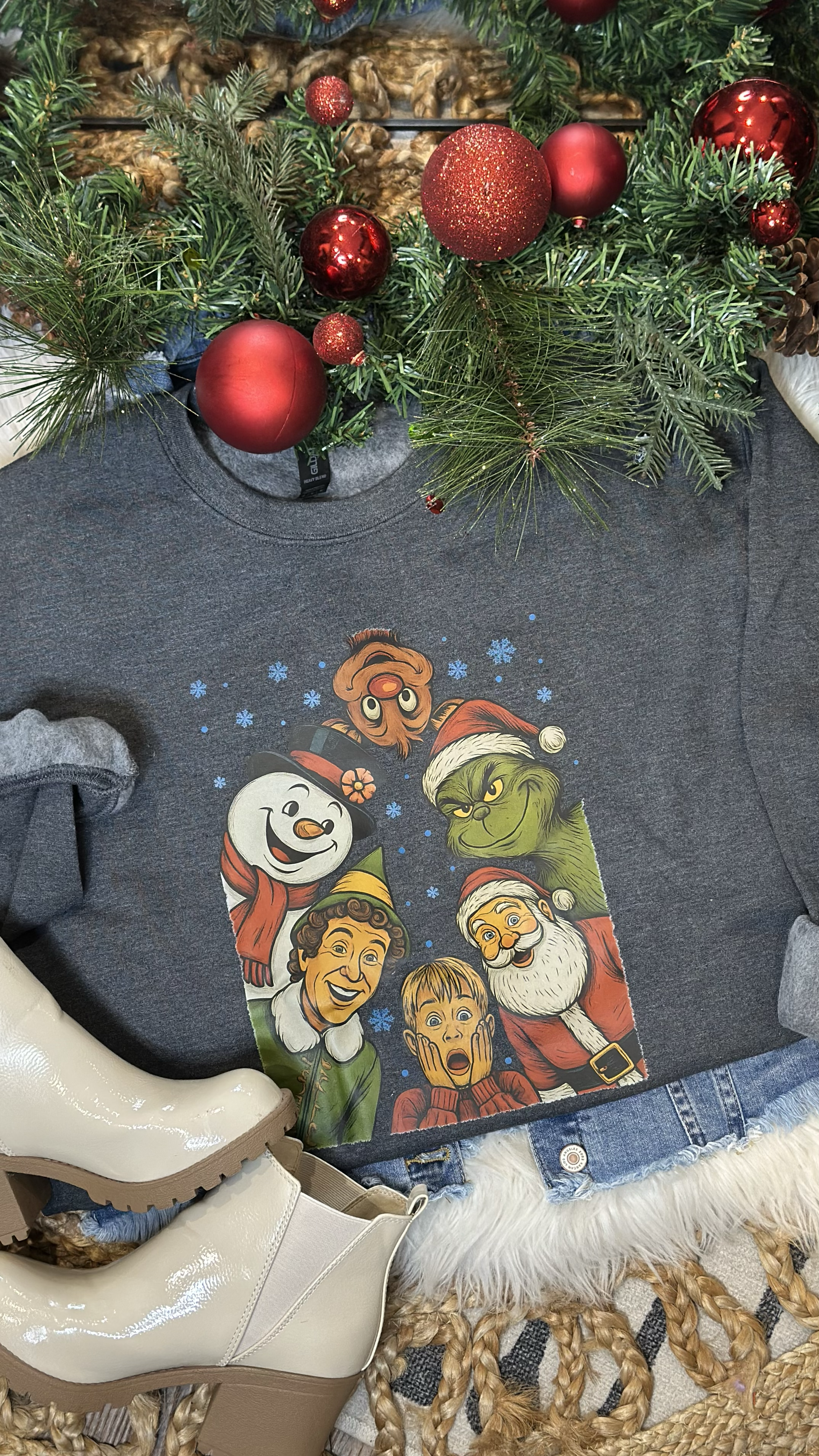 Christmas Characters - Heather Charcoal Crewneck Sweatshirt