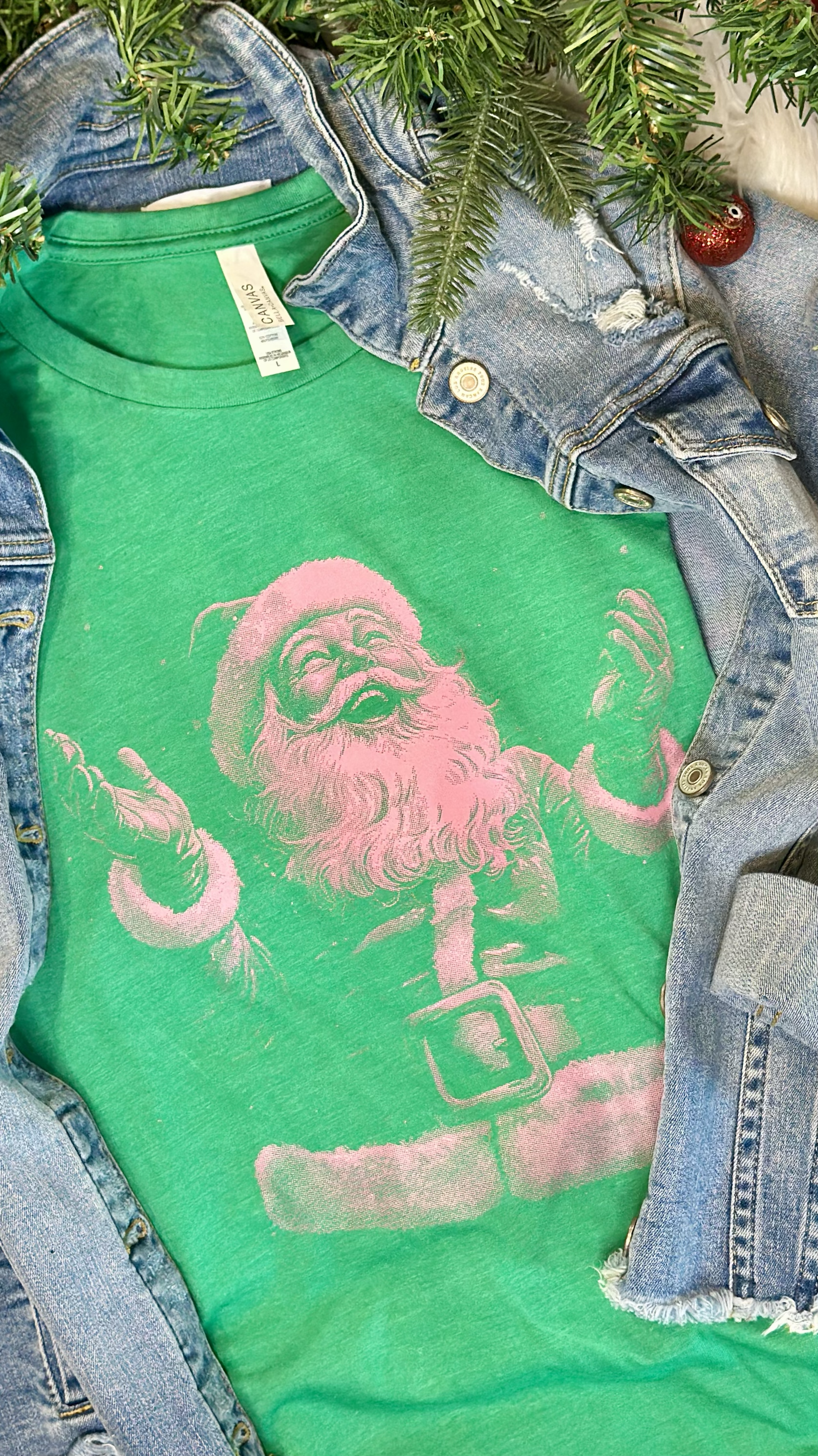 Pink Santa - Green Tee