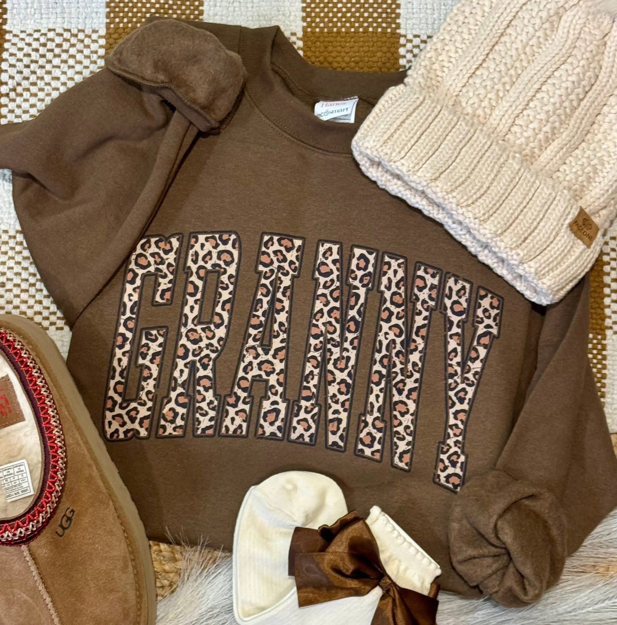 Distressed Leopard Granny - Brown Crewneck Sweatshirt