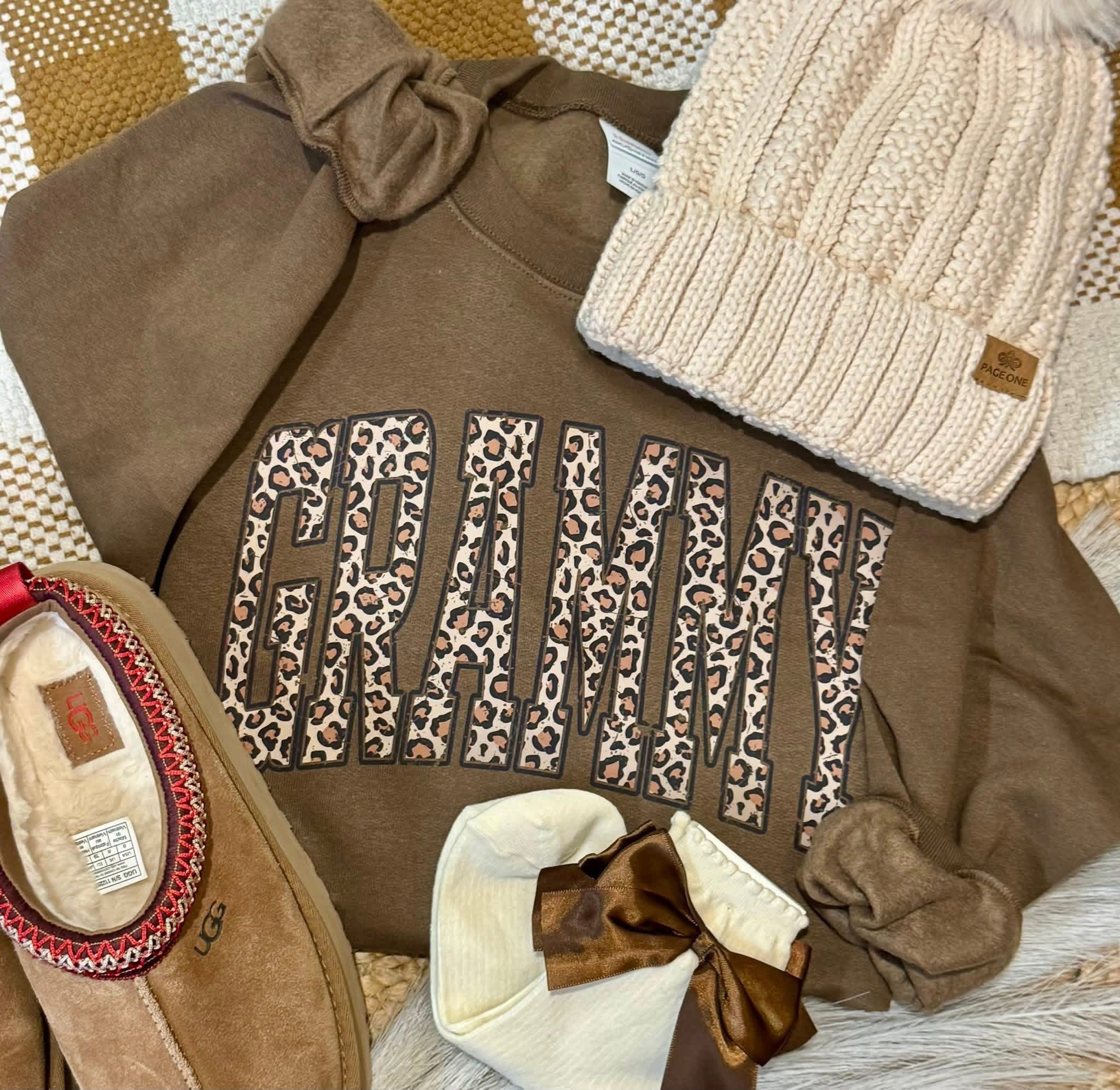 Distressed Leopard Grammy - Brown Crewneck Sweatshirt