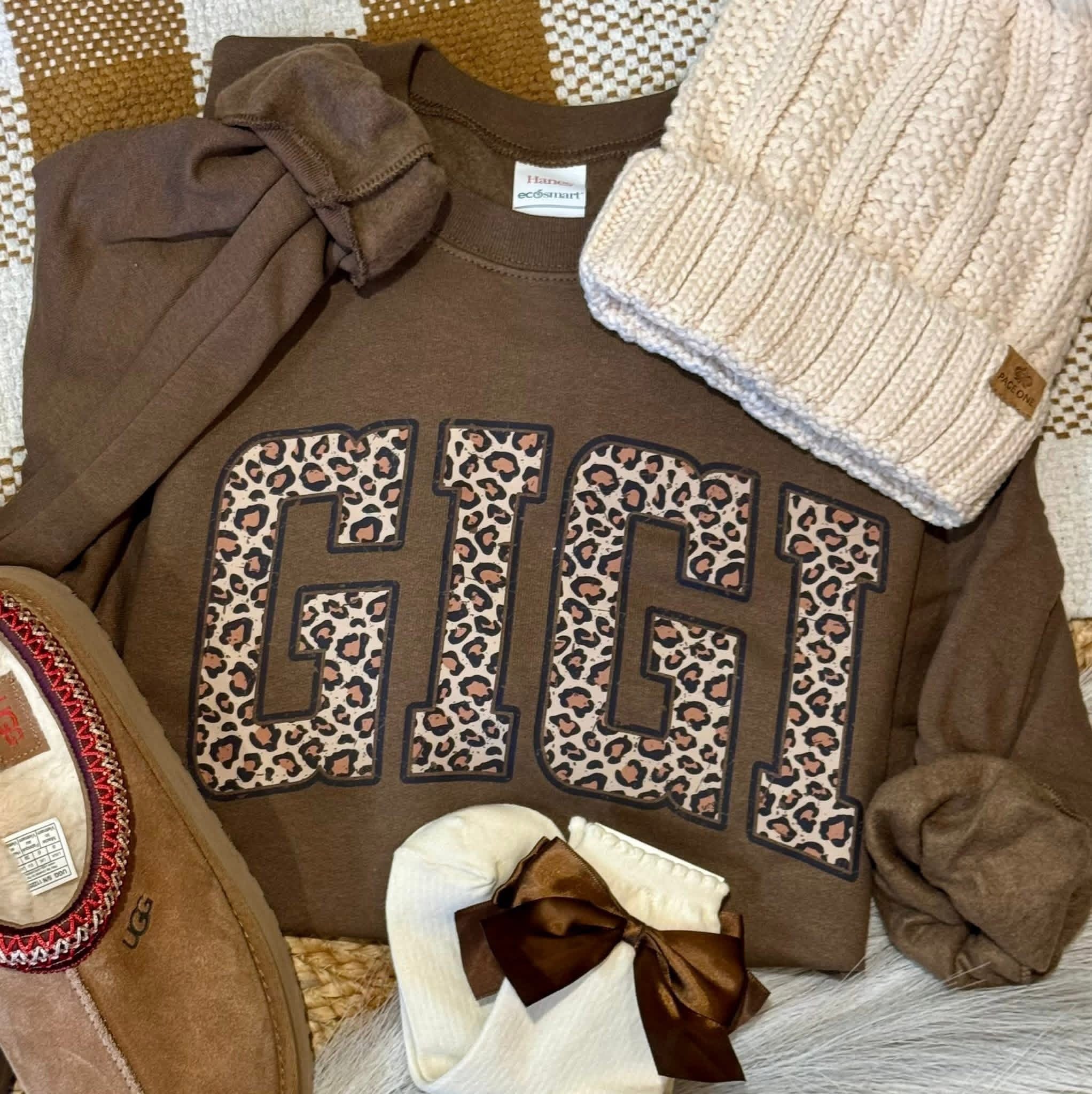Distressed Leopard Gigi - Brown Crewneck Sweatshirt
