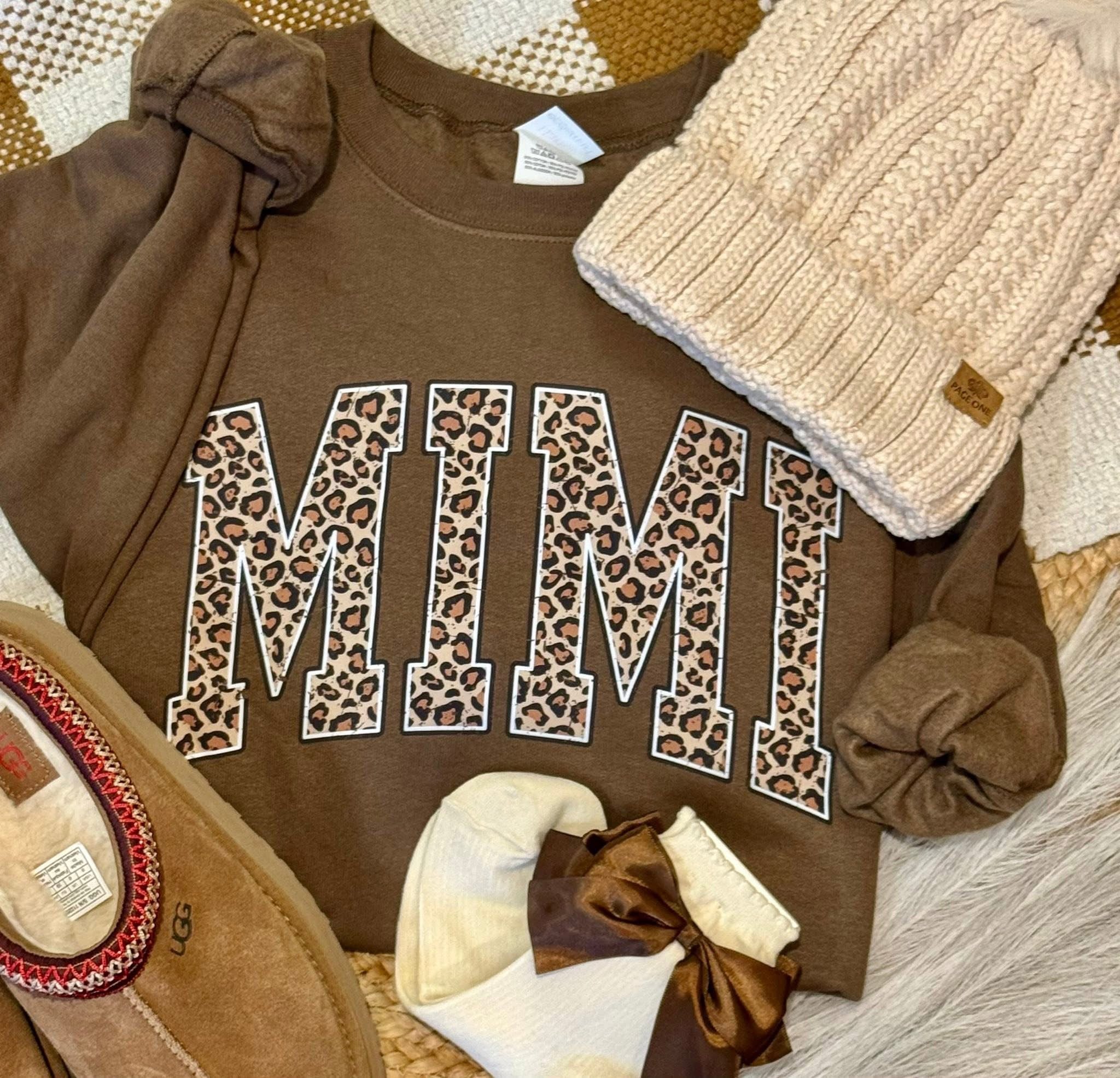 Distressed Leopard Mimi - Brown Crewneck Sweatshirt