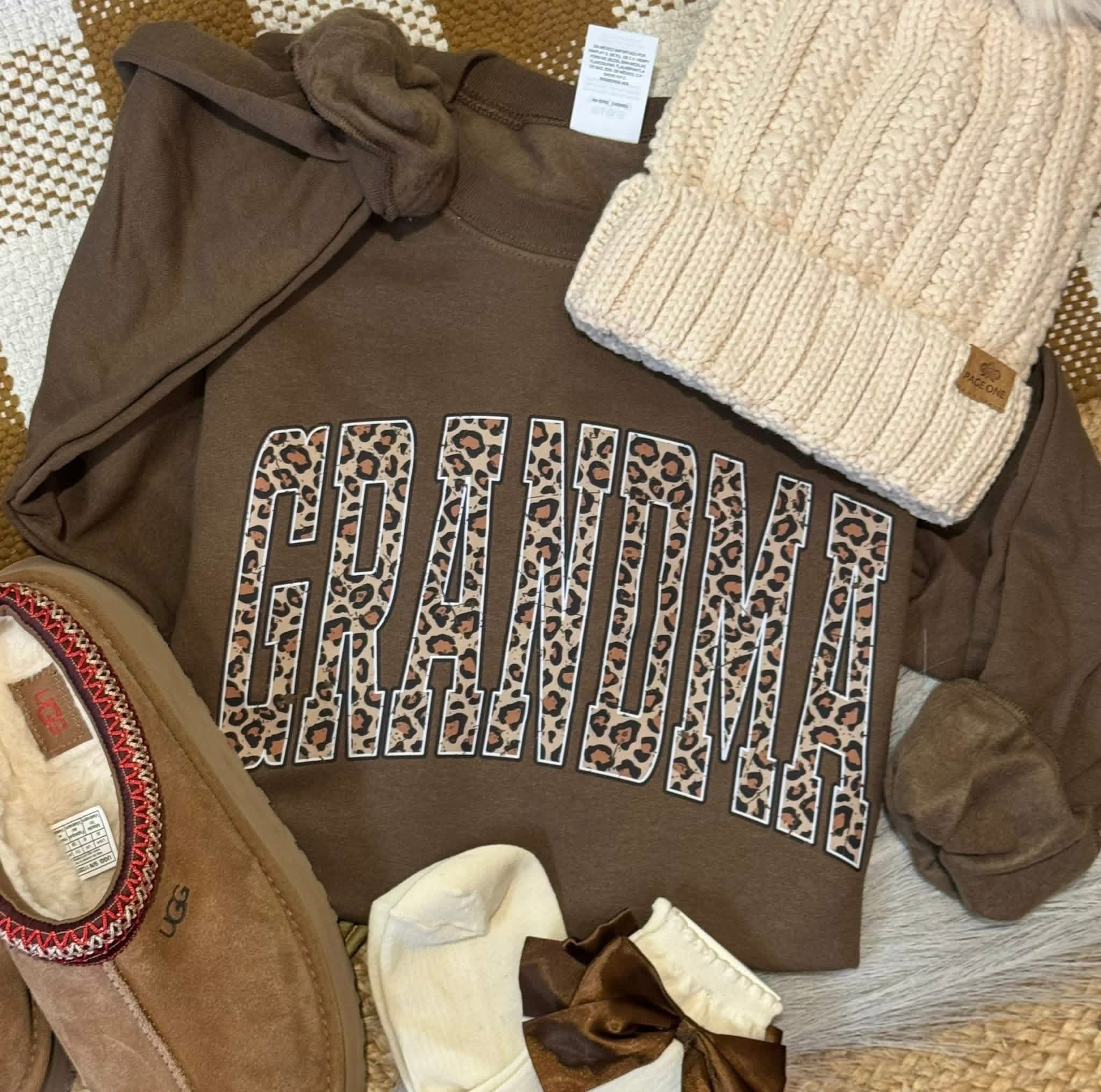 Distressed Leopard Grandma - Brown Crewneck Sweatshirt