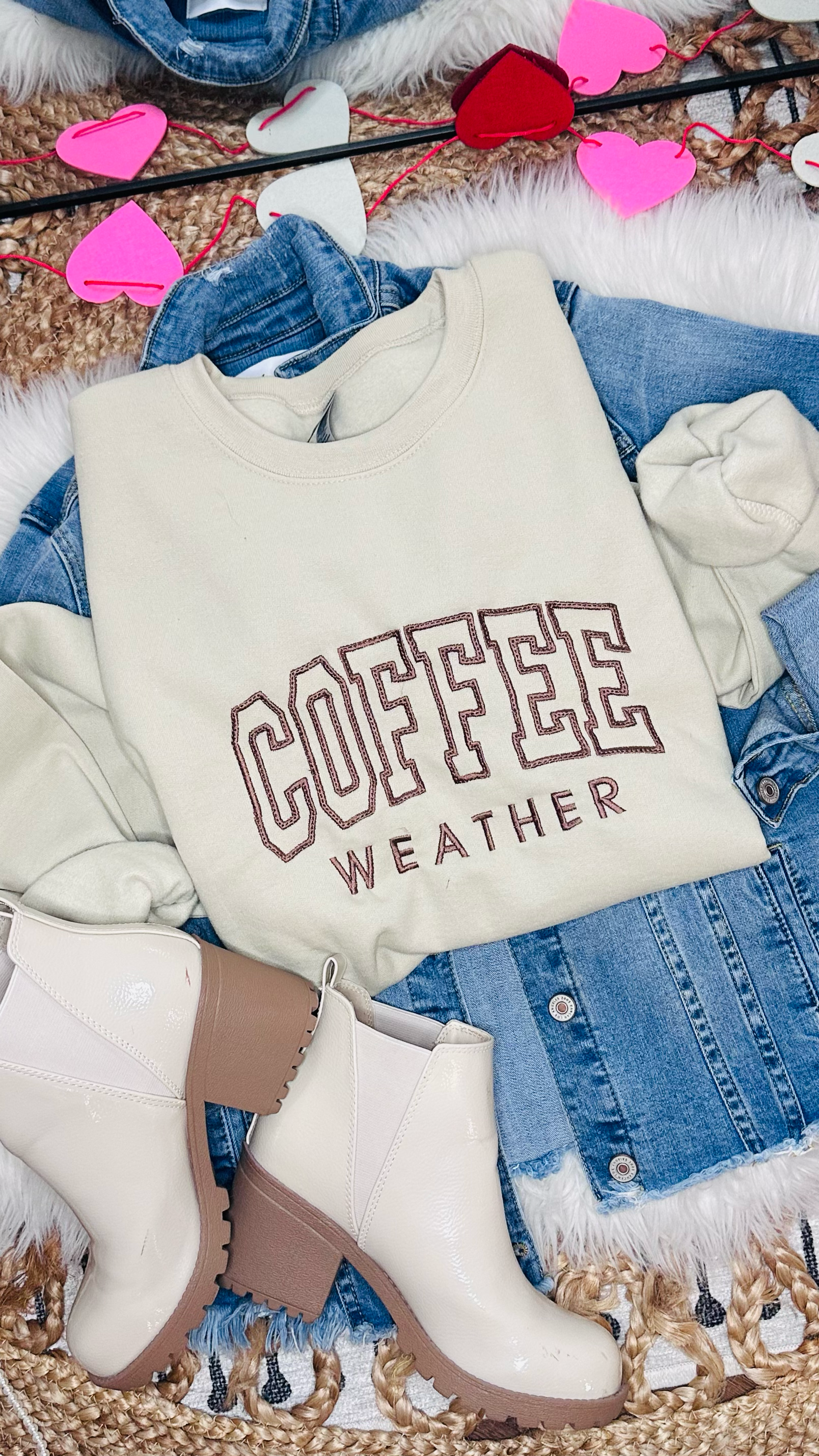 Embroidered Coffee Weather - Sand Crewneck