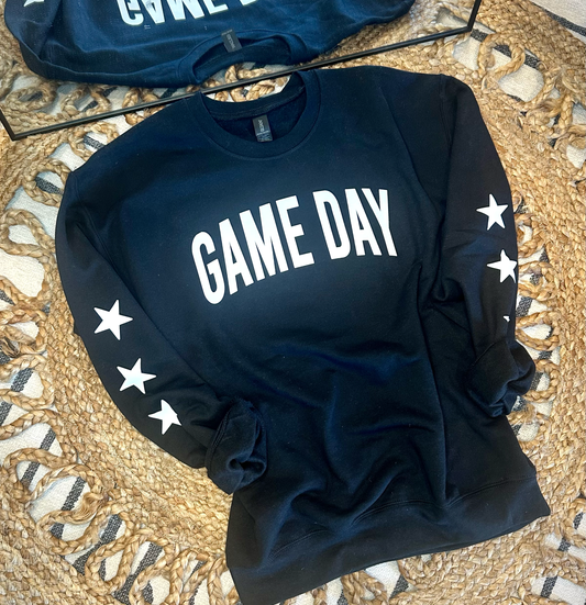 Basic GAME DAY with Stars on Sleeves - BLACK CREWNECK