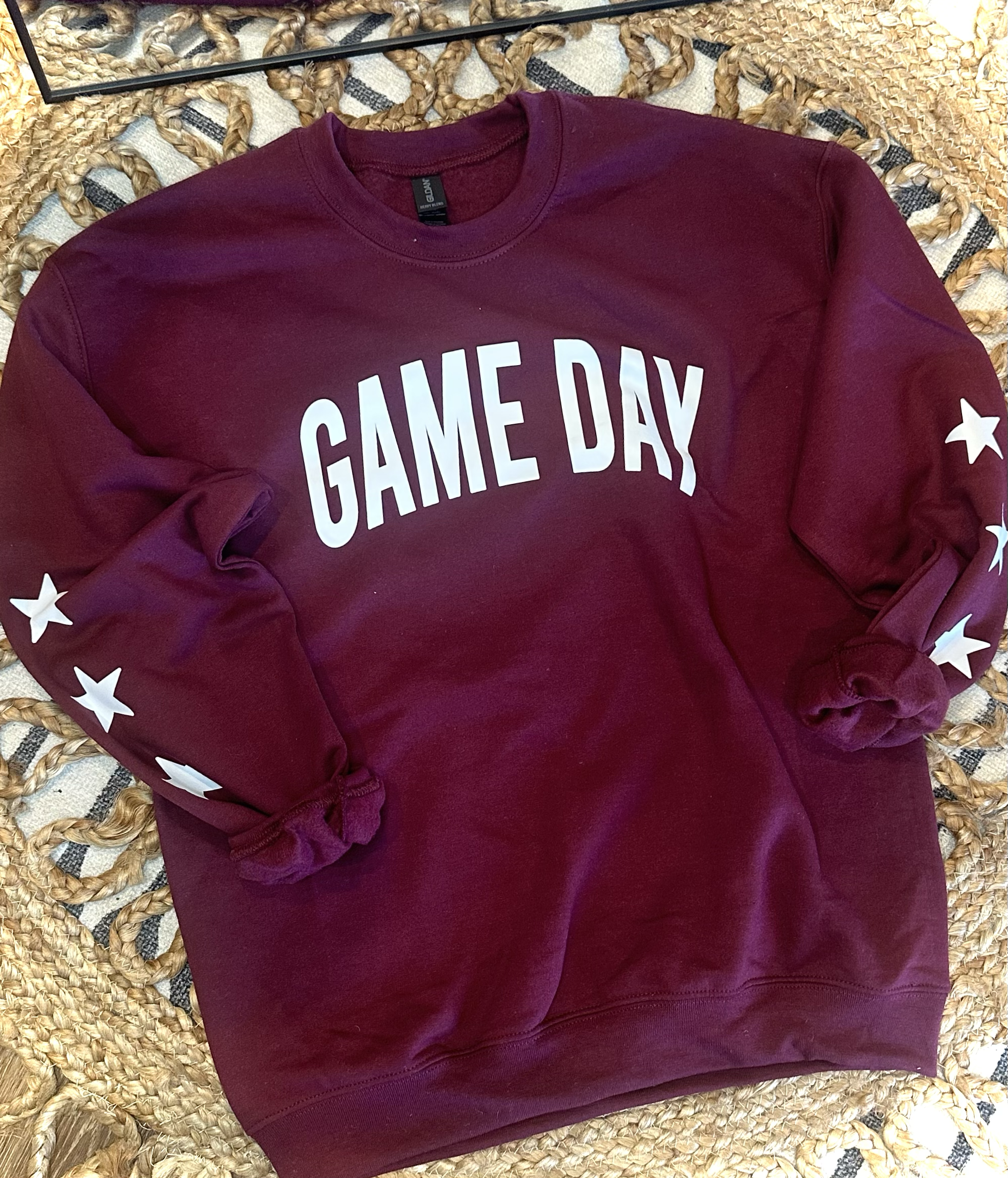 Basic GAME DAY with Stars on Sleeves - MAROON CREWNECK