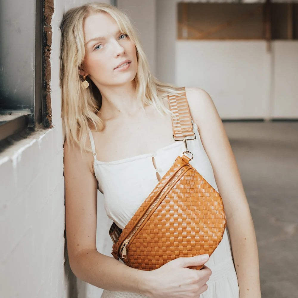 Camel Woven Sling Bag