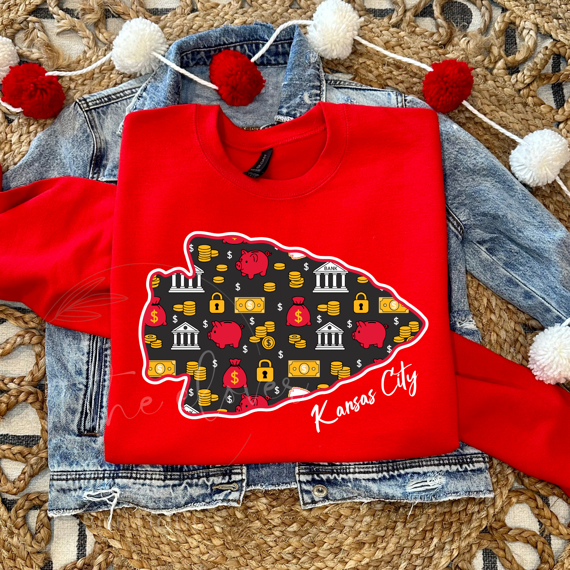 BANKER THEMED ARROWHEAD  - RED CREWNECK SWEATSHIRT