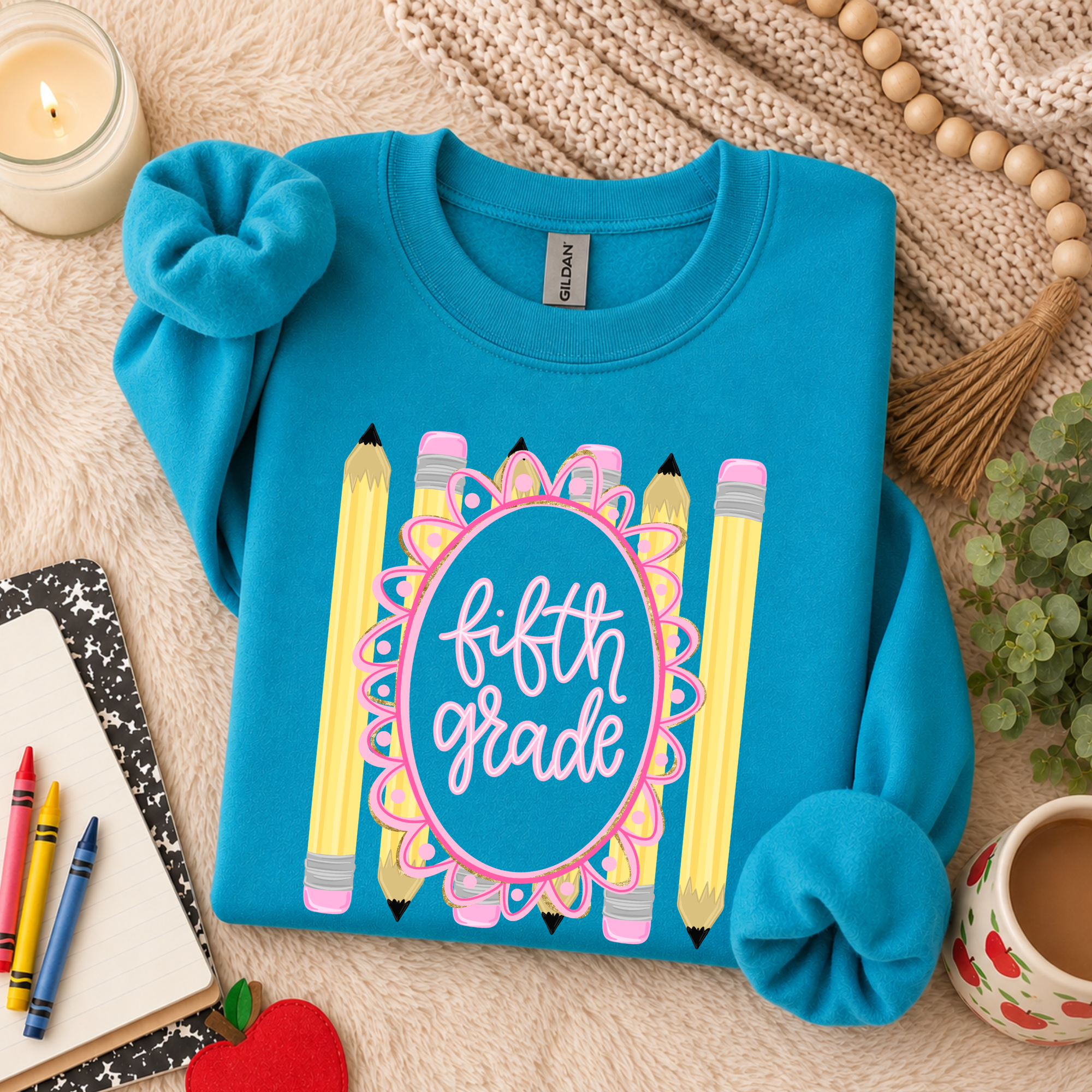 Pencil Frame Grade Level - Blue Crewneck