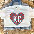 TEAL/RED CHECKERED KC HEART - WHITE TEE