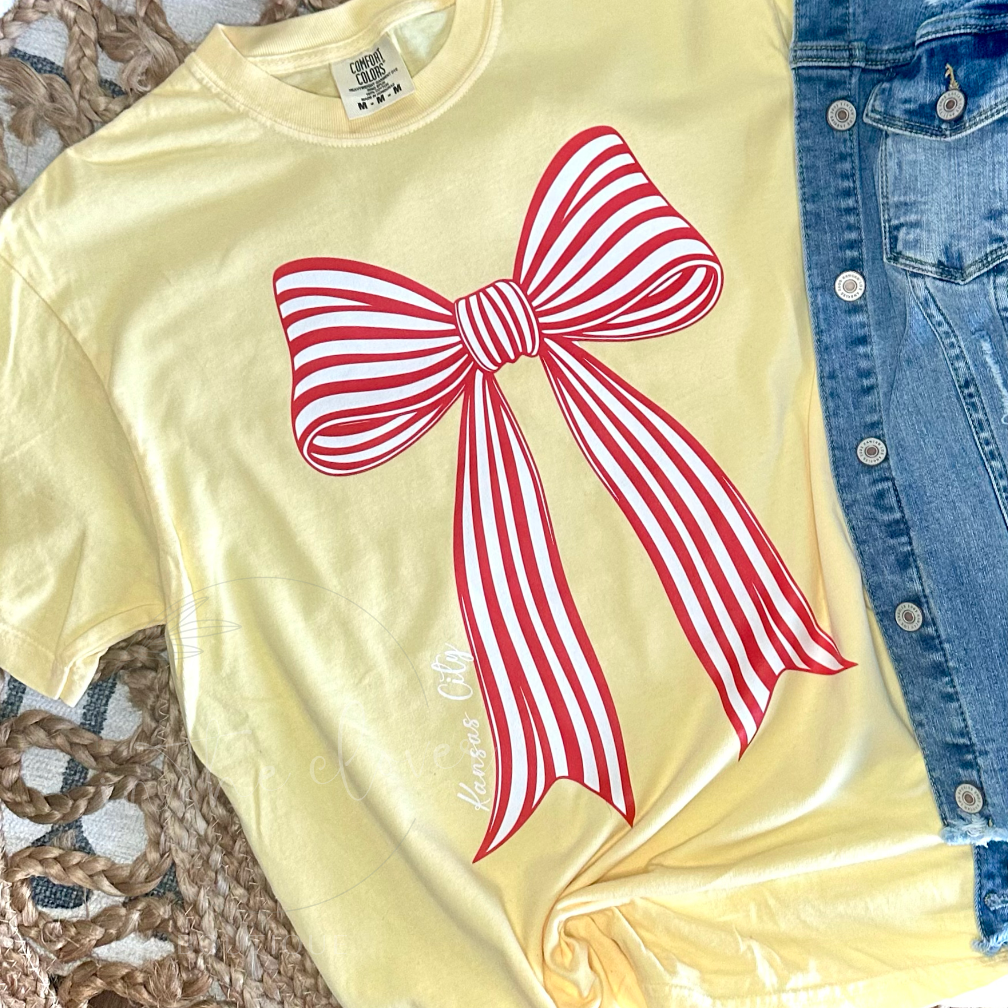 Striped Coquette Bow Kansas City - Yellow Tee